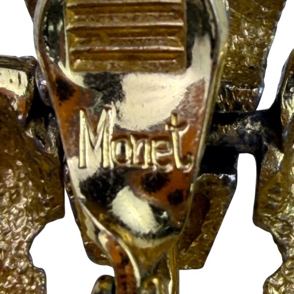 Monet Womens Gold Tone Metal Clip-On Vintage Textured Earrings Circular Design - Picture 4 of 5